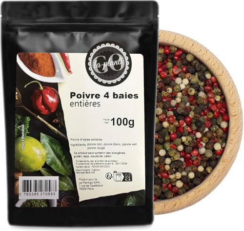 Poivre 4 baies entières 500 g - LA PLANTIGO Mélange de poivres, Poivre à 4 Baies mélange, Mélange de grains de poivre 100% naturel, coloré en grains de poivre