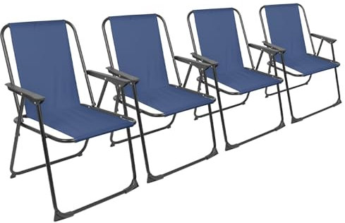Harbour Housewares Folding Beach Chairs - Navy - Pack of 4 - Metal Outdoor Patio Seat Lightweight Portable Deck Chair for Picnic, Garden, Camping, Fishing
