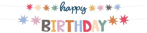 Folat 26863 Dekoration weiß mit bunten Sternen-Buchstabengirlande-Set-Happy Birthday-Starburst-1,5 Meter-Fröhlich und farbenfroh für Kinder und Erwachsenen Geburtstag, Mehrfarbig
