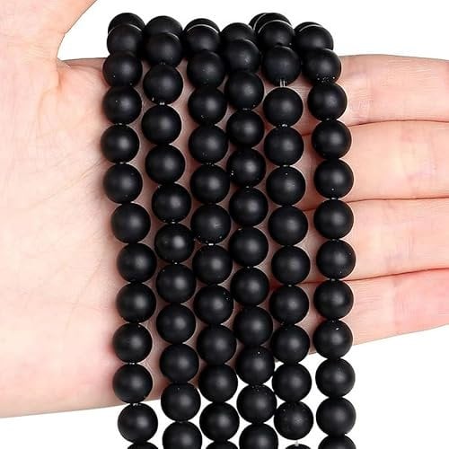 XIANNVXI 8mm Naturstein Schwarzer Achat Mattiert Perlen zum Auffädeln mit Loch Runde Kristalle Edelsteine zum Auffädeln Perlen für Armbänder Ketten DIY Schmuck Basteln (ca. 47 Stück)