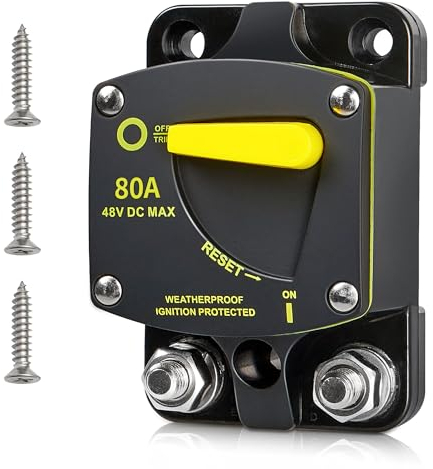 RED WOLF 80A Schutzschalter DC 12V-48V, Automatik Sicherungshalter 80 Ampere Automatische Sicherung für Auto LKW Boot Radio Autobatterie Sicherungsautomat mit Manueller Reset