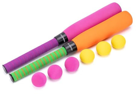 CeleMoon Baseballschläger für Kinder, Schaumstoff, weich, mit 6 Bällen für Kinder, Kleinkinder, Jugendliche, Outdoor, Indoor-Sport, T-Ballspiel, Orange und Rosa, 2 Stück
