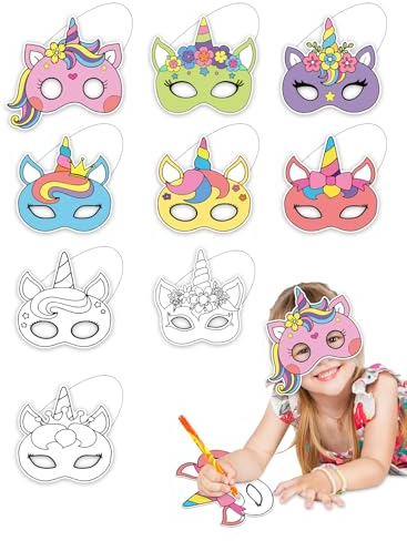 TOPWAYS 18 Stück Ausmalen Einhorn Masken zum, Einhorn masken zum bemalen, Geburtstag Deko Charakter Passen Cosplay Halloween Maskerade Kindergeburtstag Partyzubehör