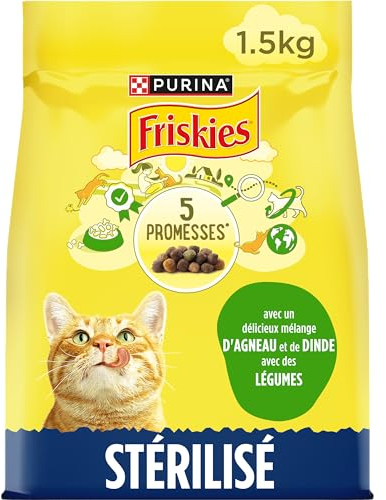 FRISKIES | Katze | Komplettnahrung für sterilisierte ausgewachsene Katzen | Mit Truthahn, Lamm und Gemüse | Alleinfuttermittel für sterilisierte Katzen | Beutel | 1,5 kg