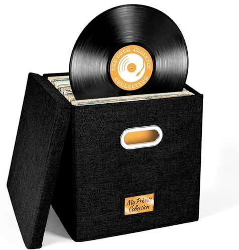 Generico Scatola Per Dischi In Vinile Con Coperchio E Maniglia | Borsa Porta Vinili | Contiene Oltre 50 Album Da 12 Pollici | Decorativa Per Casa