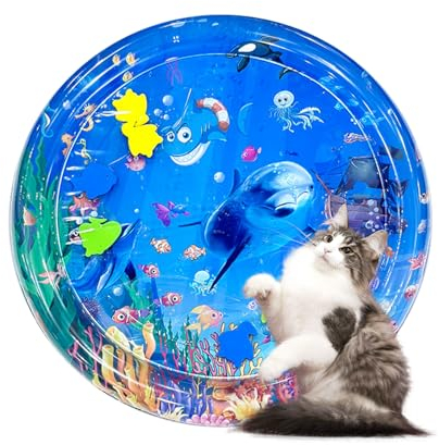YiJiuBa Sensorische Wassermatte für Katzen, Tragbare Katzenspielmatte, Wassersensorische Matte für Katzen, Interaktives Katzenspielzeug für den Sommer, Katzenspielzeug für gelangweilte Hauskatzen