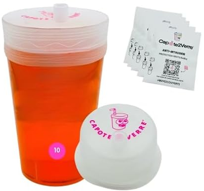 Lot de 10 Protege verre anti drogue - Capote de verre anti drogue - Cache gobelet anti drogue festival, soirées - Anti renversement - Réutilisable, S’adapte à tous les verres