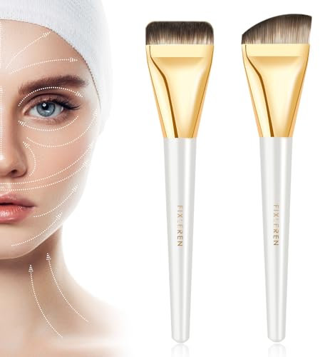 Fixleren Lot de 2 Pinceau Fond De Teint Fluide,Professionnel Kabuki Pinceaux pour le visage,Pour Appliquer & Estomper tous types de Maquillage Fuide.… (Blanc)
