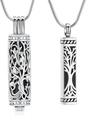 VCCWYQK Collier urne funéraire arbre de vie pour cendres, bijoux cubes, cendres, collier de bar, pendentif urne pour femmes et hommes, Acier inoxydable, Pas de gemme