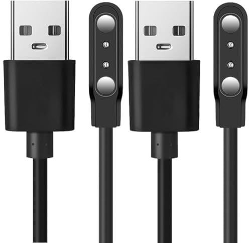 AXFEE Magnética Cargador Compatible con SW022, 2 Piezas Cargador Reloj Inteligente para Pulsera-Xiaomi, Compatible con SW022, LW11, Ticwatch GTX, Haylou LS05, IMILAB KW66, Negro (USB 2 Pins 4mm Cable)