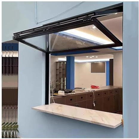 Rygcrud Konzessionsfenster Schiebefenster, Auf Und Ab Klappbar Aluminium-Rahmen Mit Gehärtetem Glas, Food Truck Fenster Für Schuppen Küche Laden(100x80 cm)