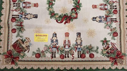 Tischläufer Streifen und Zentrum Design Weihnachten mit Nussknacker-Muster 100% Baumwolle Gobelin Garn aus Lurex Made in Italy !! (Mitte 90 x 90)