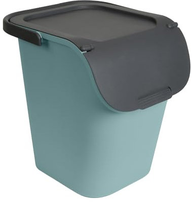 EDA - Poubelle de tri 40 L - Poubelle de tri sélectif avec couvercle - Large ouverture - Superposable et Emboitable - Vert Eucalyptus