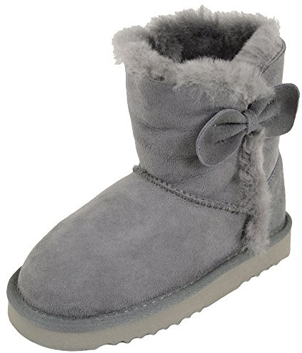 SNUGRUGS Childrens Kids Girls Genuine Sheepskin Boot with Bow Design - Grey - UK Child 13 / EU 32