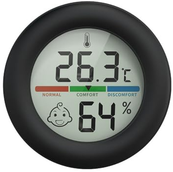 Digital Thermometer Hygrometer, Mini Runde Temperatur Luftfeuchtigkeit Magnetisches Messgerät Gauge mit LCD-Bildschirm für Gewächshaus Startseite Büro