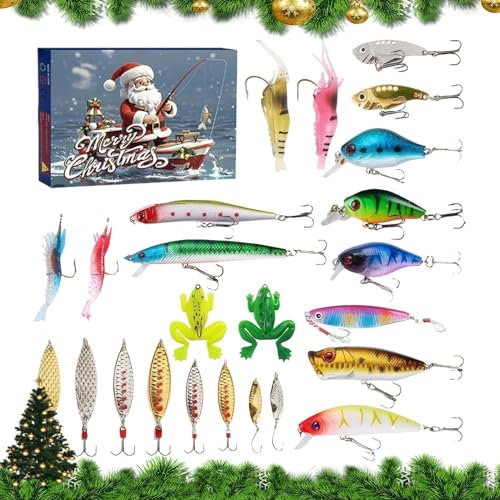 25-Tage-Countdown-Kalender, Angelköder Adventskalender | Angelzubehör Set mit Weihnachts-Countdown-Kalender 2025 - Calendr