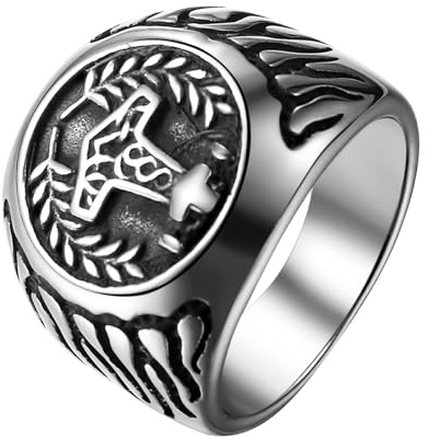 JewelryWe Wikinger Ring Herren Vintage Edelstahl Herren-Ring Nordisch Bärenklaue Thors Hammer Siegelringe Fingerringe Bandringe Punk Rock Biker Amulett Schmuck Geschenk
