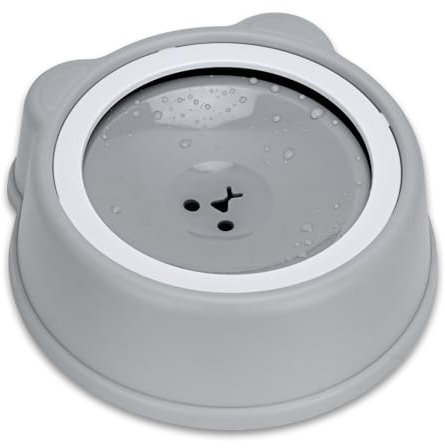 No Splash Dog Water Bowl with Floating Disk, 1.5L Slow Drinking Feeder, Anti-Overflow Anti-Choking No Spill Pet Water Bowl For Dog Cat Puppy Kitten (Round - Grey)