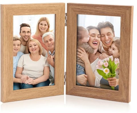 Kinberry Bilderrahmen Doppelt Klappbare, Langlebig Fotorahmen 10x15 cm, Doppelter Bilderrahmen Klappbarer aus Holz, für Tischaufsteller oder als Geschenk zu Hochzeit, Geburtstag, Jubiläum (6 Zoll)