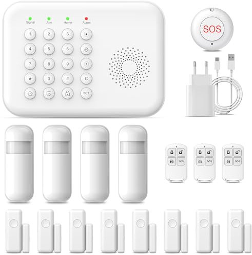 Alarme Maison Connectée PGST+ Wi-FI & GSM 4G, avec Contact Porte/fenêtre,Détecteur Mouvement,Télécommande,Application Mobile,Tuya Smart Life app, Alexa et Google