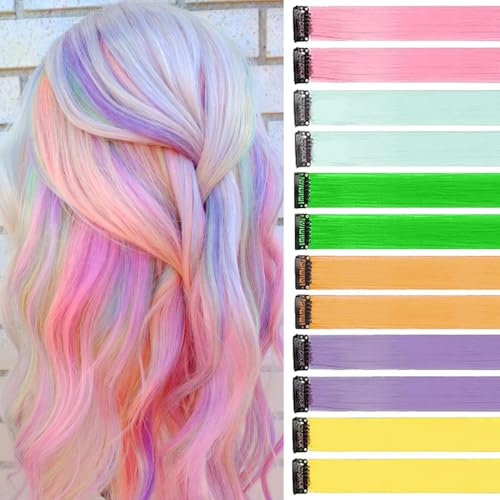 Extension Capelli Colorati Con Clip Colore miscelato 12 pezzi 22 pollici Lungo Dritto Sintetiche Resistenti al Calore per Bambini Ragazze Donne Festival Feste Halloween Cosplay