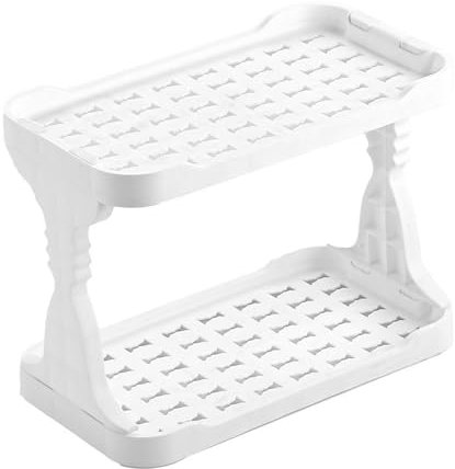 Uitndvyte Double Layer Desktop Storage Rack Modern White Storage Organizers Stand With Double Layer For Various Tabletops