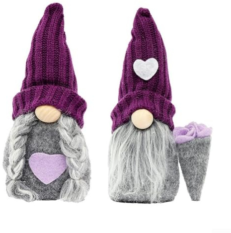 Durashmall 2-teiliges Set lila Weihnachtswichtel Plüsch Ornamente handgefertigte festliche Figuren Urlaub Heimdekoration skurrile Charakter-Display