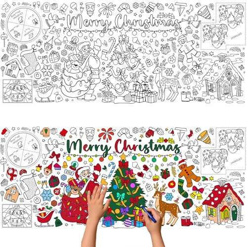 CAMOSE Weihnachts-Maltischdecke Basteln für Kinder, Weihnachts-Maltischdecken, riesige 76x183cm Maltischdecke für fröhliche Weihnachts-Partydekorationen, Aktivitäten Geschenke für Kinder