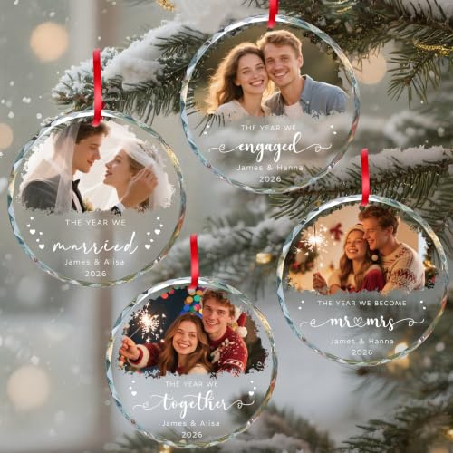 PREZINA Personalised 1st Christmas Together Bauble - Mr & Mrs Xmas Gift | Custom Couple Christmas Photo Baubles | Xmas Tree Decorations for Married＆Engaged Couples | Ideal Our First Xmas Wedding Gift