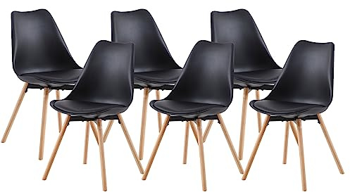 buybyroom Stühle Esszimmer 6er Set, Esszimmerstuhl Stuhl Esszimmer Essstühle für Küche Wohnzimmer Schlafzimmer Konferenzzimmer, Gepolstert Schalenstuhl Buche, Bequem und Einfach zu Reinigen, Schwarz