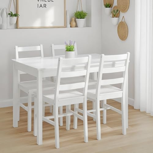 Homestyle4u, Esstisch mit 4 Stühlen Holz Weiß, Küchentisch Essgruppe Set 4 Stühle, Küche Esszimmer | Artikel 3061
