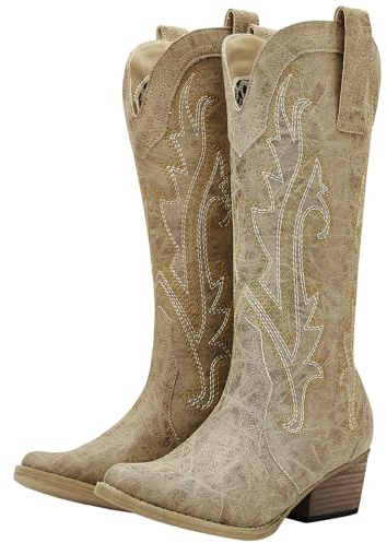YOLIS Santiag Femme, Western Bottes de Cowboy Brodée Pointues Chaussures de Cowgirl Idéales Pour la Country, les Concerts, la Danse, les Mariages, les Voyages et les Tenues de Tous les Jours