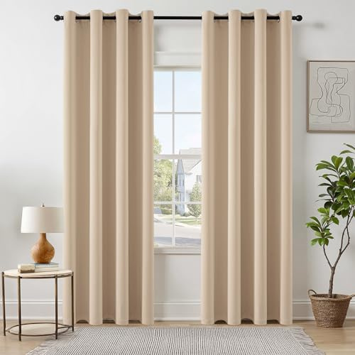 EMEMA Vorhänge Dunkelbeige Blickdicht mit Ösen 235 cm Lang, Weiche Verdunklungsvorhänge von Räumen 2er Set Abdunkelnde Vorhänge für Wohnzimmer Schlafzimmer, Blickdichte Ösenvorhänge Jeder H235xB140 cm