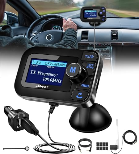 LanOcean Voiture Radio Dab, Adaptateur Radio Voiture DABPlus avec Carte TF, FM Transmetteur Dab Voitures avec Bluetooth Mains Libres, Adaptateur Radios Dab+ Récepteur Dab+