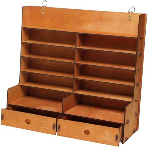 Ioensy Wooden Paint Rack, Wall Organizer for Model Making, Crafts, Brushes, Cans, 6 Tiers, Easy to Install, with 2