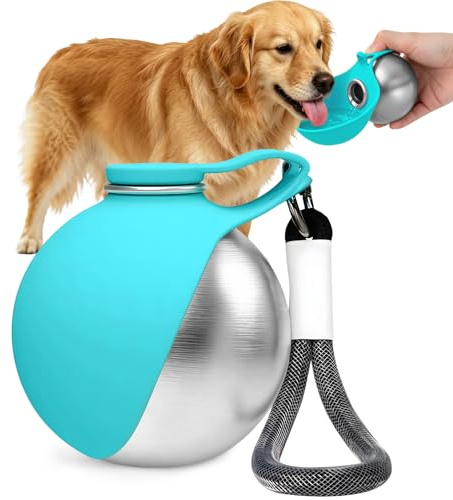 2-in-1 Dog Water Bottles for Walking, Stainless Steel Portable Dog Water Bottle for Travel, Leak Proof Compact Dog Travel Water Bottle for Walks, Hikes, Road Trips, Park Visits, Travel