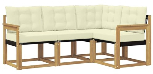 vidaXL Outdoor-Sofagarnitur mit Kissen 4 pcs Weiß und Creme, Gartenmöbel, modernes Sofa-Set für draußen, Loungebereich, haltbare Terrasse zum Entspannen und Wohlfühlen