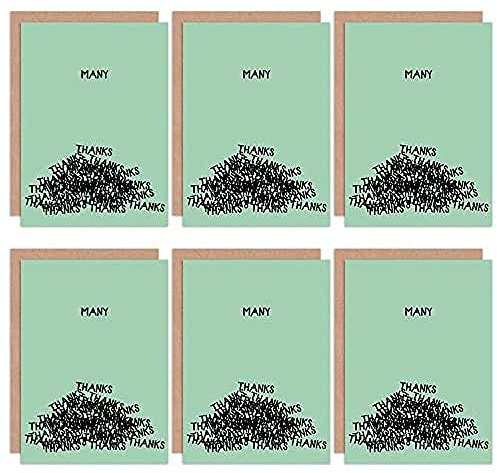 Wee Blue Coo Thank You Cards 6 Pack - Many Thanks Green Typography Set Cards