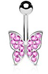Paula & Fritz® Bauch-nabelpiercing Bananabell Bauch-Piercing Edelstahl Chirurgenstahl 316L Schmetterling Zirkonia Aurora, Farblos, Pink, Aqua