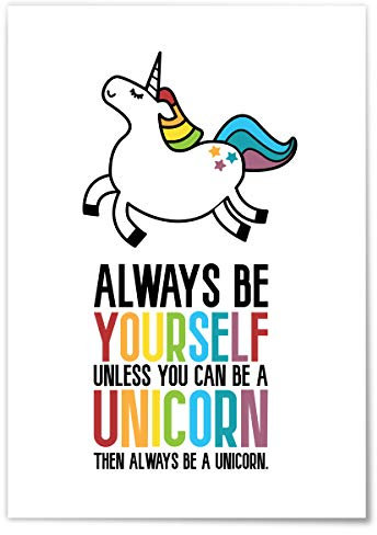 JUNIWORDS Poster mit/ohne Holzrahmen - Wähle ein Motiv - Always be yourself - Wähle eine Größe - 21 x 30 cm (S) ohne Rahmen