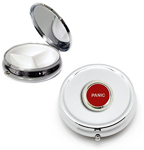 Panic Button Silver Round Pill Box