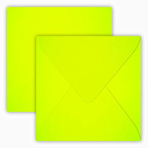 25 Quadratisch Briefumschläge 12,5 x 12,5 cm / 125 x 125 mm/Neon Gelb/Grammatur: 100 g/m² /Verschluss-Technik: feuchtklebend,