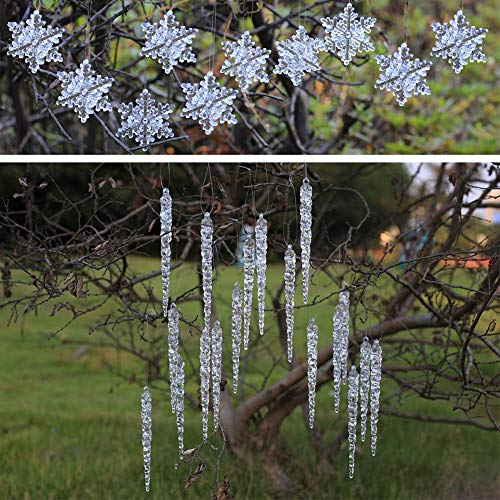 DAHI Christbaumschmuck Eiszapfen und Schneeflocken Anhänger - Weihnachtendeko Acryl 20 Stücke Eiszapfen und 10 Stücke Schneeflocken (eiszapfen20+schneeflocken10)