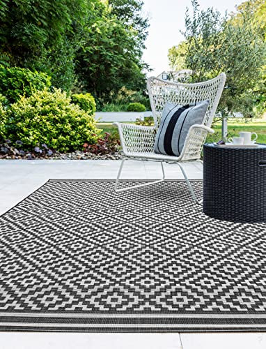 Lord of Rugs Outdoor Indoor Rug Patio Garden Trellis Kitchen Living Room Bedroom Balcony Conservatory Geometric Backyard Rug Diamond Monochrome Small 80x150 cm (2'6x5')