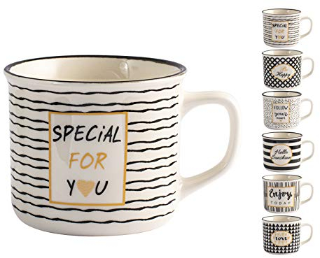H&H Black Gold Set 6 Tazze Jumbo, New Bone China, cc410