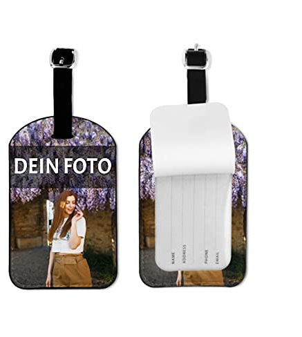 QIYI Personalisierte Foto Kofferanhänger Koffer, Gepäckanhänger ID Etikett aus Kunstleder, Tags mit Adressschild Namenschild für Reisetasche Koffer Reisezubehör, personalisiertes Fotogeschenk