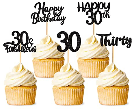 40 Stück Black Glitzer 30 Geburtstag Cupcake Topper 30. Geburtstag Party Cupcake Topper Picks für Mädchen Jungen Teen Party Geburtstag Party Dekoration
