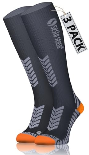 sesto senso 3 Paar Kompressionsstrümpfe Sport Damen Herren Unisex Bunt Hohe Sportsocken Laufsocken Schwarz Graphit 39-42 3 pack Graphite