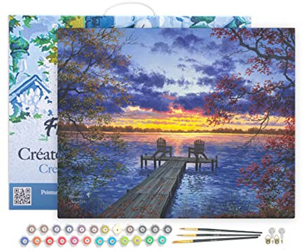 Figured'Art Peinture par Numéro Adulte avec Cadre Ponton au coucher de soleil - Activité Manuelle Kit de Loisir Créatif DIY Numéro d'Art Complet - 40x50cm toile tendue sur châssis