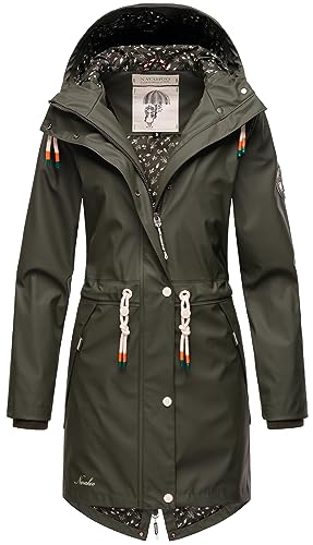 Navahoo Damen Übergangsjacke Regenmantel wasserdicht lang mit Kapuze Tropical Stormoo Oliv Gr. XL